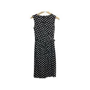 TALBOTS. Women’s Black White Polka Dot Print  Midi Sleeveless Jersey Dress Small